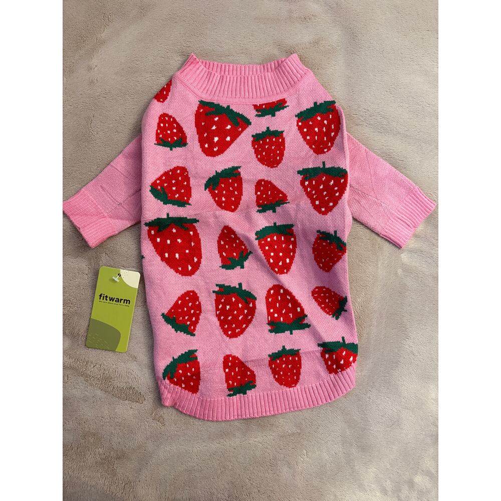 NWT Fitwarm Pink Strawberry Dog Sweater Knit Puppy Sweater  Medium